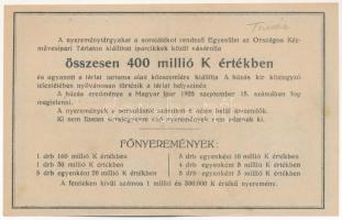 1925. "Országos Kézművesipari Tárlat" sorsjegy 5000K értékben, "C 003179" sorszá...