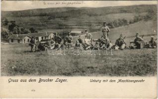 1916 Királyhida, Bruckújfalu Tábor, Brucker Lager, Bruckneudorf; Übung mit dem Maschinengewehr / Gépfegyveres gyakorlat. Alex J. Klein kiadása / Austro-Hungarian K.u.K. military, machine gun practice