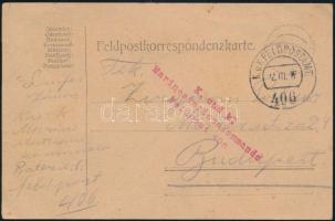 1917 Tábori posta levelezőlap piros &quot;K. und k. Marinestationskommando / Feldpost 406&quot; Budapestre küldve