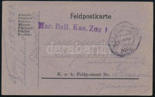 1917 Tábori posta levelezőlap "Mar. Ball. Kan. Zug. 1"