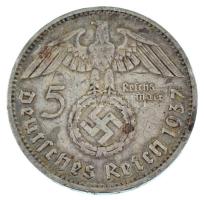 Német Harmadik Birodalom 1937A 5M Ag "Hindenburg" T:VF patina German Third Empire 1937A 5 ...