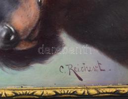 Carl Reichert (1836-1918): Kutyaportré. Olaj, fatábla, jelezve balra lent, szélein keretezésből adód...