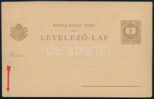 1896 2kr millenniumi díjjegyes levelezőlap elcsúszva, ferdén vágva, használatlan / Unused 2kr millennial PS-card with shifted cutting