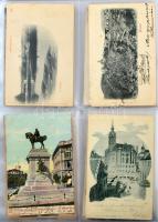 76 db régi képeslap 19 lapos gyűrűs albumban, főleg külföldi és magyar város képeslapok, motívumlapo...