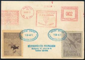 1941 Balatoni sporthét alkalmi levelezőlap levélzárókkal és alkalmi bélyegzésekkel / Postcard with labels and special postmarks