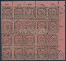 1915 Hadisegély II. 60f ívsarki 20-as tömb lemezhibákkal / with small plate varieties