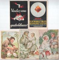 8 db régi képeslap: Bernáth-féle magyar népviseletes leporellók, irredenta, Eucharisztikus világkongresszus, Márton L. cserkész grafikák / 8 pre-1945 postcards: Hungarian folklore leporellocards, Eucharistic Congress, boy scout art postcards signed by Márton