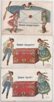 8 db régi képeslap: Bernáth-féle magyar népviseletes leporellók, irredenta, Eucharisztikus világkong...