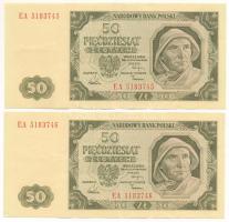 Lengyelország 1948. 50Zl (2x) sorszámkövető pár T:F szép papír Poland 1948. 50 Zlotych (2x) consecutive serial C:F fine paper Krause P#138