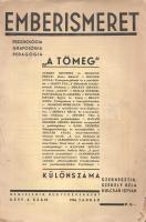 ,,A tömeg&quot; Az ,,Emberismeret&quot; folyóirat különszáma. Szerkesztik: Székely Béla és Kulcsár István. II. évfolyam, 2. szám. (1936. január.) (Budapest), 1936. Kellner Albert ny. 111 + [1] p. A Székely Béla szerkesztő, szakíró ötlete alapján tematikus különszámonként is terjesztett füzet az ,,Emberismeret&quot; című pszichológiai, grafológiai és pedagógiai folyóirathoz tartozik, melynek e különszáma a diktatúrák és társadalmi neurózisok növekvő jelenléte miatt különösen aktuális tömeglélektan elméletére koncentrál. A tartalomból: Albert Einstein és Sigmund Freud: Kell-e háború? - Ligeti Pál: A diktatúrák keletkezésének lélektana - Székely Béla: Az antiszemitizmus lélektana - Gésmey Pál: A szociálizmus pszichológiája - Karl Tenkitz: Tömegpszichológia és szexuálpolitika (Mit akar a szex-pol?). A belső borítókon képes kiadói könyvhirdetések. Fűzve, enyhén sérült, javított kiadói borítóban.