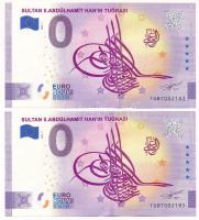 Törökország 2022. 0E (2x) egyugrásos sorszám &quot;II. Abdul-Hamid szultán&quot; szuvenír bankjegy T:UNC Turkey 2022. 0 Euro (2x) consecutive serials with leap &quot;sultan II.Abdülhamit Han&#039;in Tugrasi&quot; souvenir banknote C:UNC