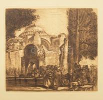 Horváth Endre (1896-1954) és Frank William Brangwyn (1867-1956): Hagia Szophia, Isztambul. Rézkarc, papír, jelzés nélkül, hajtásnyommal, 18x20 cm