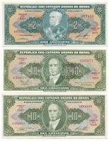 Brazília DN 1966. 10C (fekete 1 CENTAVO körbélyegzővel) + DN 1958. 10C + DN 1958. 2C T:UNC-XF Brasil ND 1966. 10 Cruzeiros (with black 1 CENTAVO overprint) + ND 1958. 10 Cruzeiros + ND 1958. 2 Cruzeiros C:UNC-XF Krause