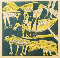 Konecsni Zsizsi (1911-2000): Napraforgó. Linómetszet, papír. Jelzett. Üvegezett fakeretben. 26x25 cm