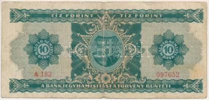 1946. 10Ft "A 182 097652" T:F
Hungary 1946. 10 Forint "A 182 097652" C:F 
Adam...