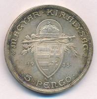 1938. 5P Ag "Szent István" T:AU patina
Adamo P8.1