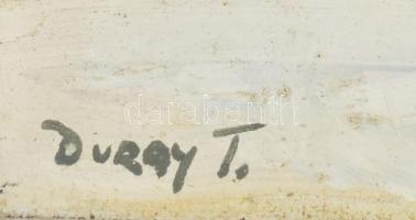 Duray Tibor (1912 - 1988): Séta a hóban. Tempera, farost, jelezve balra lent: Duray T.. 19,5x27 cm