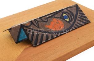 Duray Tibor (1912 - 1988): Önarckép. Tűzzománc, fémlemez, jelzés nélkül, apró felületi sérüléssel, f...