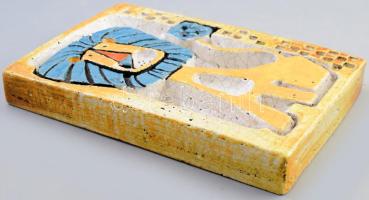 Garányiné Staindl Katalin (1922-2008):Oroszlános fali dísz. Samottos kerámia plasztika. Kézzel feste...