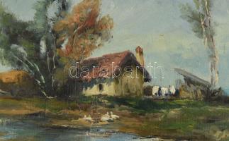 Olvashatatlan jelzéssel (Kasznár Ring Jenő?): Tanya. Olaj, karton. 25×35 cm