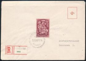 1948 Lánchíd III. blokkból kitépett bélyeg postai ajánlott levélen / Mi 1064 on registered cover