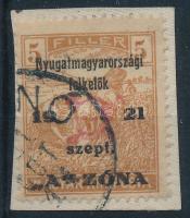 Nyugat-Magyarország II. 1921 Arató 5f kivágáson / Mi 11 on cutting. Signed: Bodor