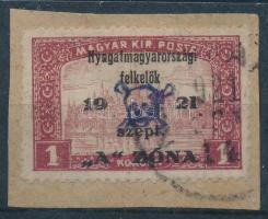 Nyugat-Magyarország II. 1921 Parlament 1K kivágáson / Mi 18 on cutting. Signed: Bodor