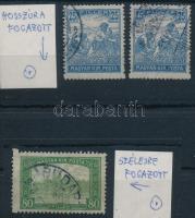 1916 Arató 2 db 25f hosszúra + Parlament 80f szélesre fogazva / shifted perforation