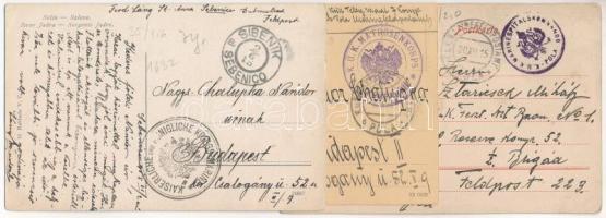 3 db régi első világháborús képeslap az Osztrák-Magyar Haditengerészet bélyegzőivel / 3 pre-1945 pos...