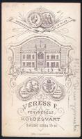 cca 1880 Máthé Dénes gyermekei, keményhátú fotó Veress Ferenc (1832-1916) kolozsvári műterméből, hát...