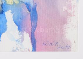 Kőrösi Papp Kálmán (1940): Híd, 2019. Akvarell, színes tus, papír, jelzett. Üvegezett keretben. 29x3...