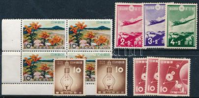 Japán 1937-1960 10 db teljes kiadás stecklapon (az utolsó 3 bélyeg összetapadt / 3 stamps stuck together)