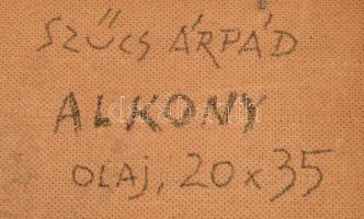 Szűcs Árpád (1933-2011): Alkony. Olaj, farost, jelzett, hátoldalán autográf felirattal, fakeretben, ...
