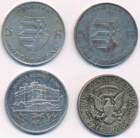 1947. 5Ft Ag "Kossuth" (2x) + 1992. 200Ft Ag "MNB" + USA 1967. 1/2$ Ag "Ken...