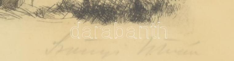 Szőnyi István (1894-1960): Házak a domb alatt. Rézkarc, papír, jelzett, lapszéli apró foltokkal. Üve...