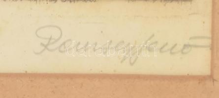 Remsey Jenő (1885-1970): Faluvége. Rézkarc, papír, jelzett. Kissé foltos. Üvegezett fakeretben, 31×3...