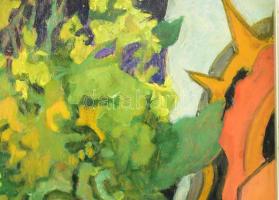 Jelzés nélkül: Csendélet sárga virággal. Olaj, falemez. Dekoratív, fémborítású fakeretben. 50x50 cm