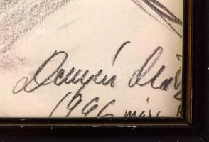 Demjén jelzéssel, Leonardo után: Arckép. Ceruza, papír. Üvegezett fakeretben. 29x20,5 cm