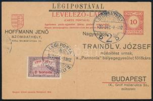 1920 Légi levelezőlap Szombathelyről Budapestre / Airmail postcard