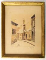 Ditrói Puskás Ede (működött 1930 körül): Ódon utca (Sopron, Szentendre?), 1934. Lavírozott tus, papí...