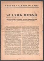 1947 Sulyok Dezső beszéde a Nemzetgyűlés 1947. évi június hó 12-én tartott ülésén a Dinnyés kormány bemutatkozását követő vita során, a Nemzetgyűlési Értesítő szövegében, Magyar Szabadság Párt, 9p