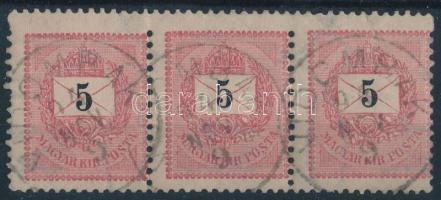 1889 5kr hármascsík felül megugrott a fogazógép / shifted perforation