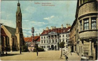 1911 Sopron, Megyeház tér, templom, Szentháromság szobor (EK)