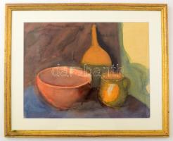 Modok jelzéssel: Csendélet. Akvarell, ceruza, papír, jelzett, üvegezett fakeretben, 29×40,5 cm