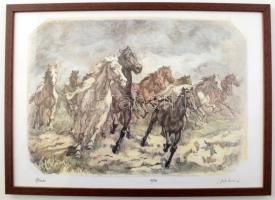 Blahos Rudolf (1917-1986): Ménes, ofszet nyomat, papír, jelzett a nyomaton, nyomtatott számozással, ...