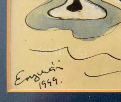 Enyvvári Herbert (működött 1930-50 körül): Balatoni kaland (karikatúra), 1949. Akvarell, tus, papír,...