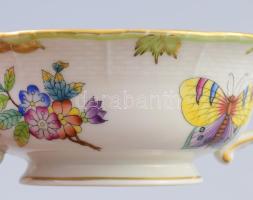 Herendi 2 darab Viktória mintás leveses csésze. Jelzett, egyiken kis repedéssel, d: 13,5 cm