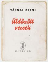 Várnai Zseni: Üldözött versek. Bp., 1945, Athenaeum, 202 p. Kiadói papírkötés, kopott borítóval, néhány laza lappal, két lapon szöveget nem érintő hiánnyal, foltos, egy lapon ceruzás aláhúzásokkal.