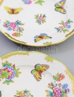 Herendi virágmintás süteményes tányér szett. 6 darab, jelzett, kézzel festett, d: 18,5 cm