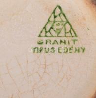 Régi Gránit pöttyös bögre, jelzett, sérüléssel, m: 9,5 cm